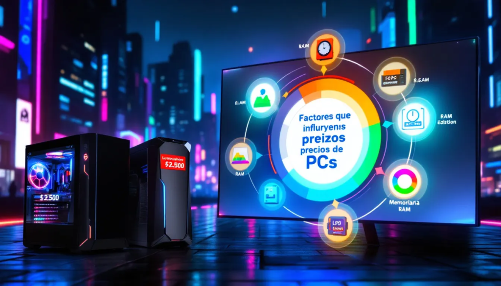 Factores que influyen en los precios de PCs, con ejemplos visuales.